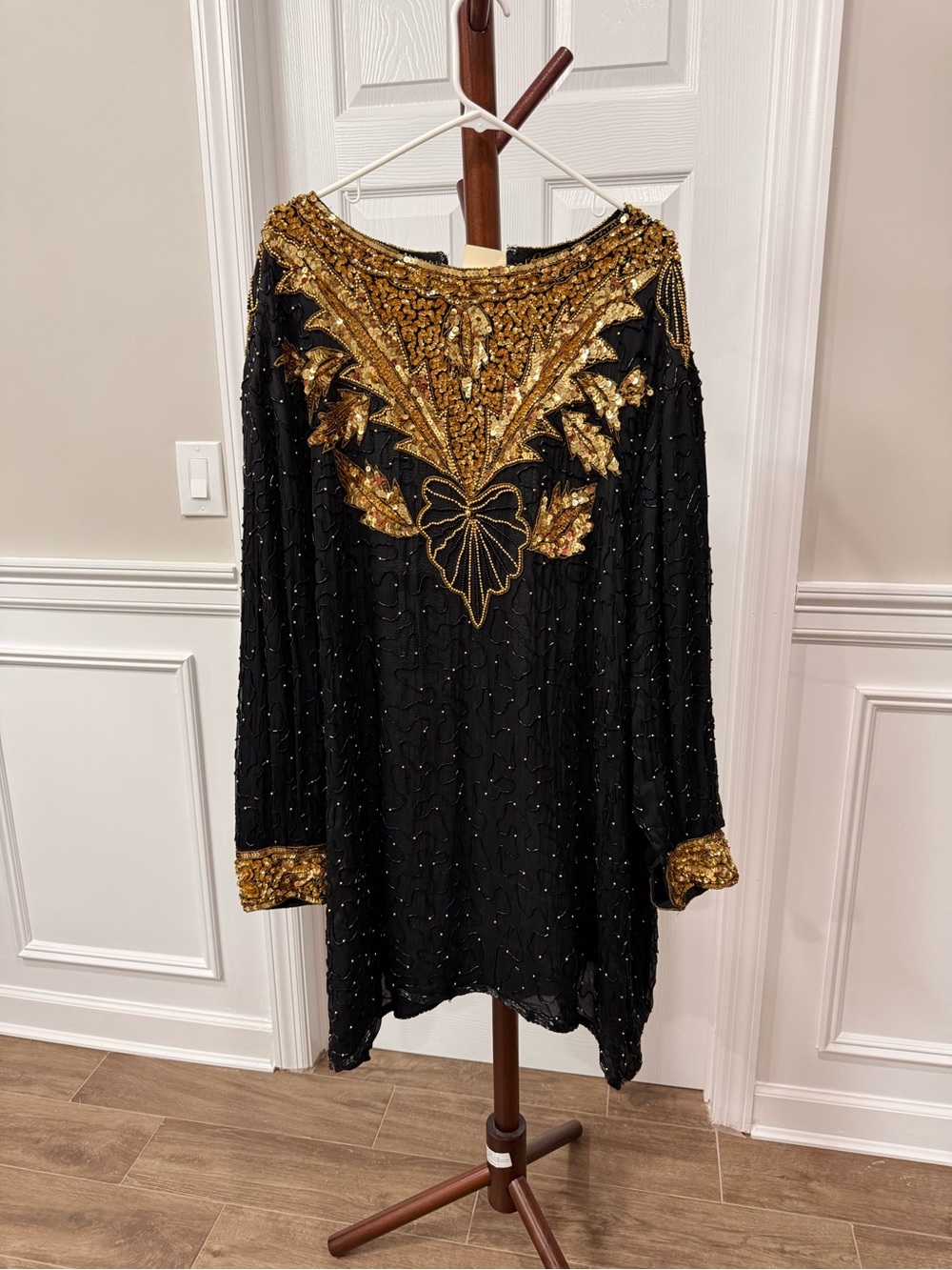 Regency Black Beaded Evening Dress with Gold Embellishment - Picture 2 of 8
